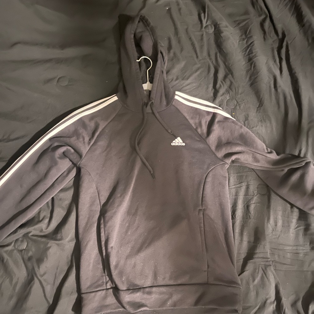 Adidas hoodie all black with white strips